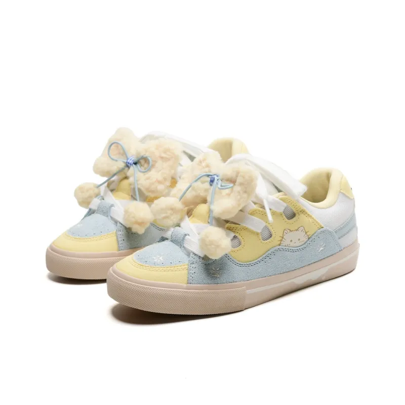 CHERRY&KALIKA Low Top Skateboard Shoes Women's Blue Yellow White-2