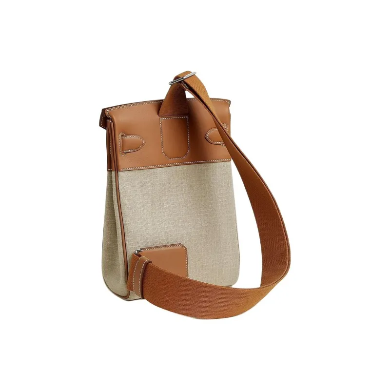 HERMES Hac A Dos Bivouac CanvasSwift Calfskin Sling Bag Small Size Men's Gold & Brown-2