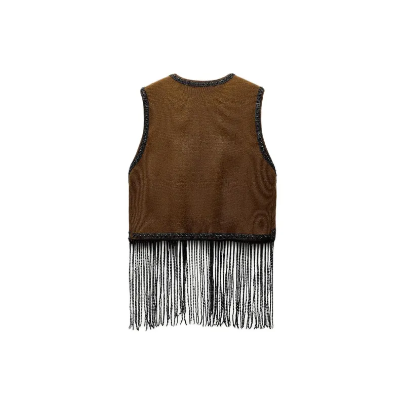 ZARA Vests Women's Brown-1