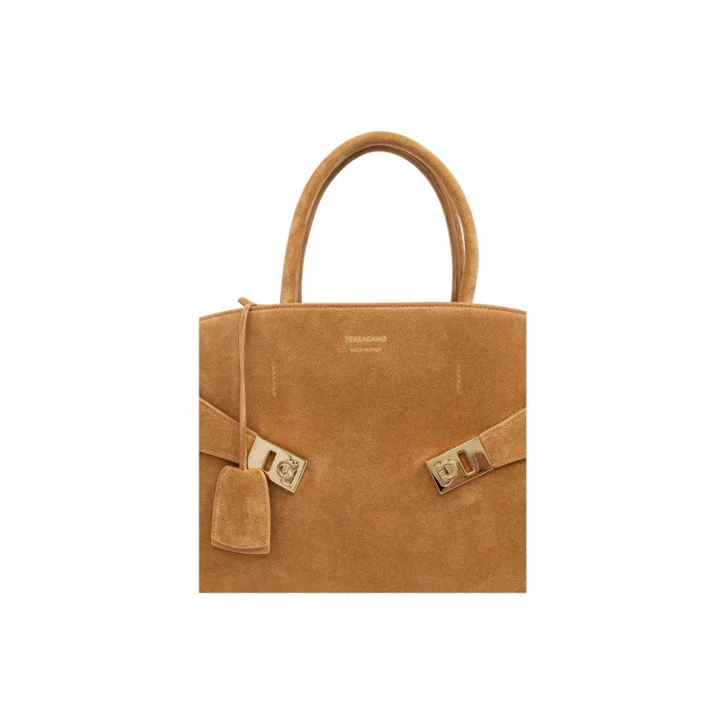 FERRAGAMO Hug Suede Shoulder Bag, Crossbody Bag, Handbag Medium Size Women's Yellow Brown-3