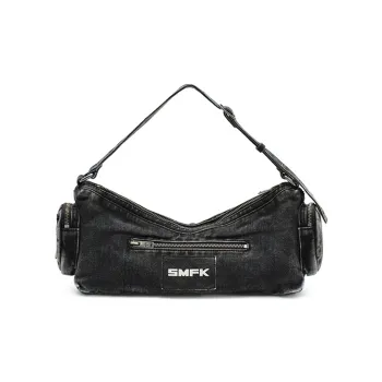 SMFK Twill Denim Fabric Shoulder Bag Regular Women's Wilderness Black