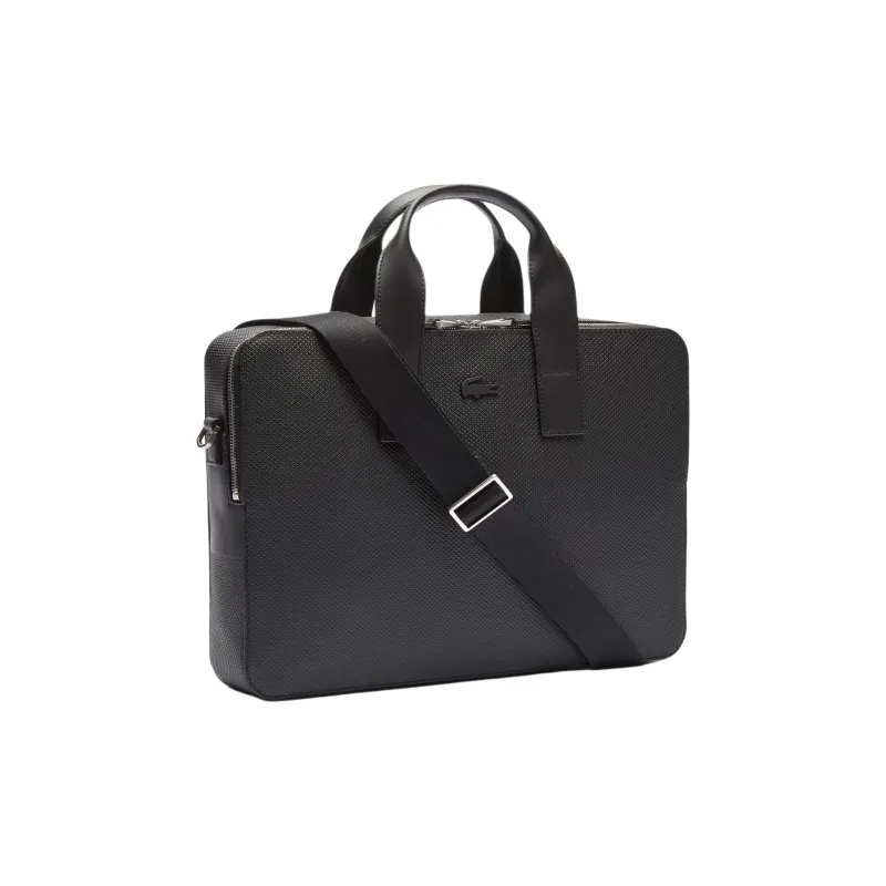 LACOSTE Cow Split Leather Laptop Bag Men's Black-1