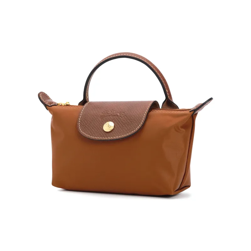 LONGCHAMP Le Pliage Canvas With Leather Makeup Bag Dumpling Bag Clutch Handbag Regular Women's Brandy Color-2
