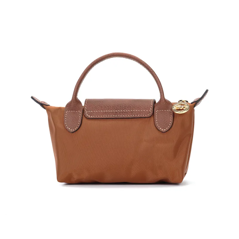 LONGCHAMP Le Pliage Canvas With Leather Makeup Bag Dumpling Bag Clutch Handbag Regular Women's Brandy Color-3