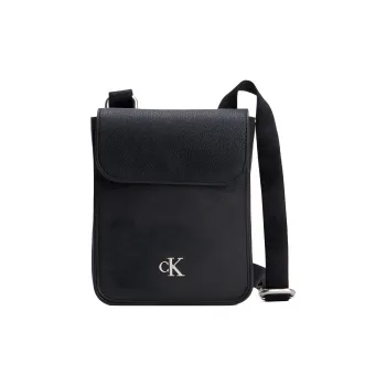CALVIN KLEIN Embossed Grain Leather Cell Phone Pouch, Shoulder Bag, Crossbody Bag Men's Black