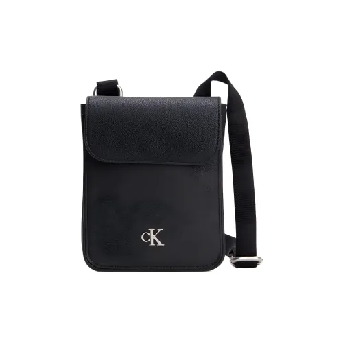 CALVIN KLEIN Embossed Grain Leather Cell Phone Pouch, Shoulder Bag, Crossbody Bag Men's Black