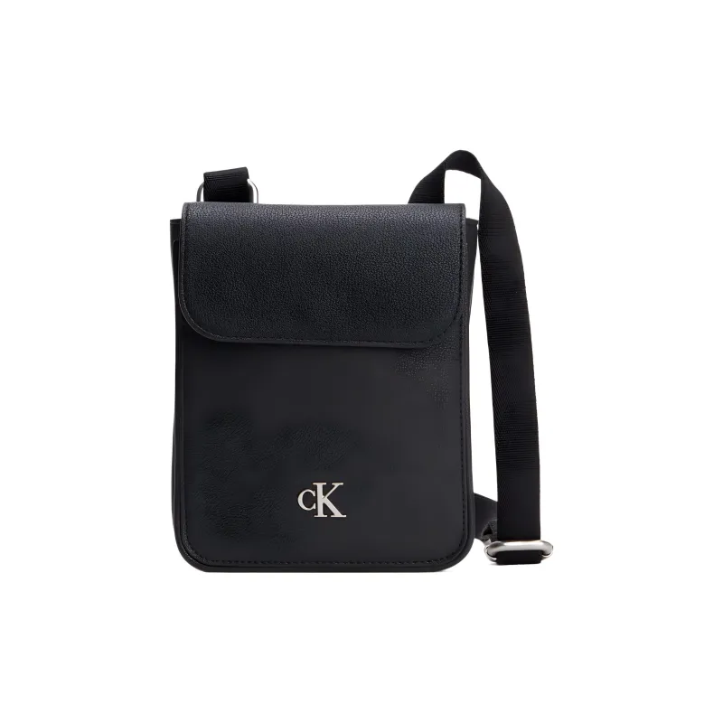 CALVIN KLEIN Embossed Grain Leather Cell Phone Pouch, Crossbody Bag, Shoulder Bag Men's Black-0