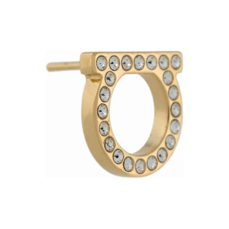 FERRAGAMO Brass Crystal Glass Stud Earrings Women's Gold-1