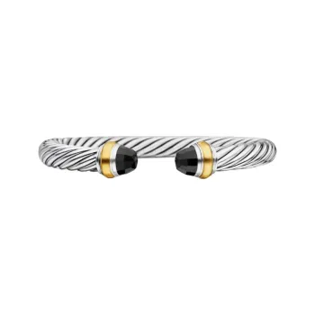 David Yurman 14kt Yellow Gold And Sterling Silver Classic Cable Onyx Bracelet 5mm