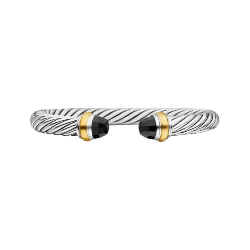 David Yurman 14kt Yellow Gold And Sterling Silver Classic Cable Onyx Bracelet 5mm