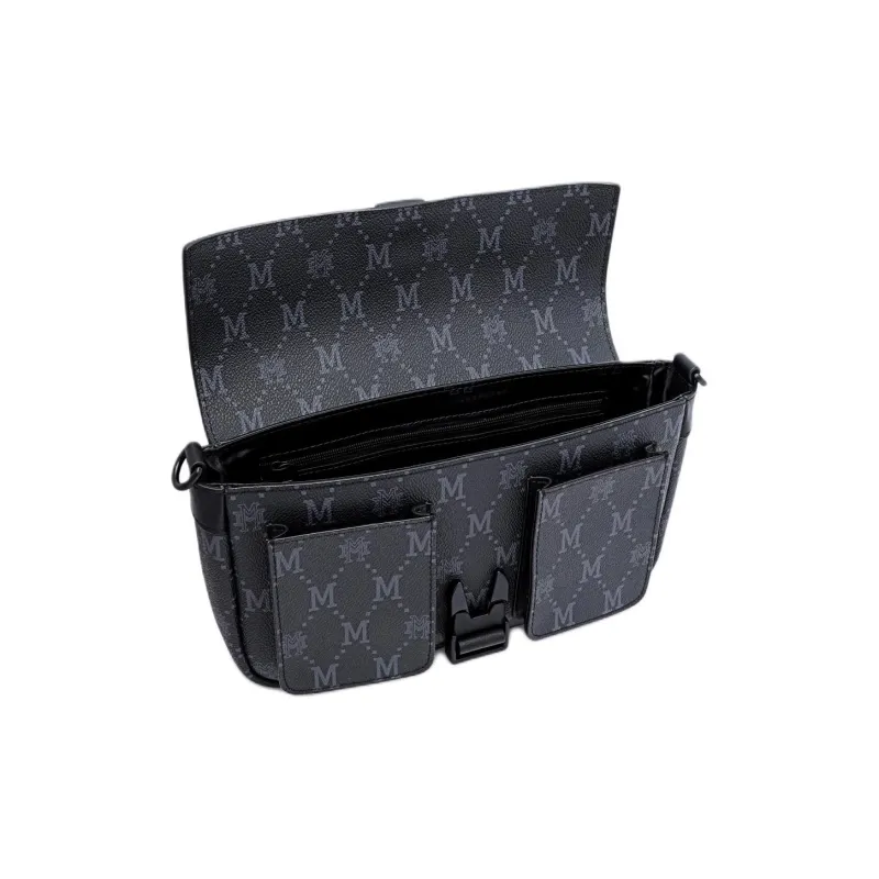FION Mountain And Sea Journey Series Artificial Leather Shoulder Bag, Crossbody Bag Men's Classic Black-2