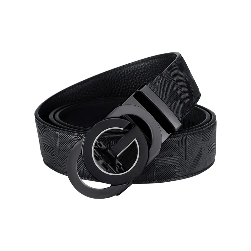 GOLF Top Grain Cow Leather Automatic Buckle Belt Men's Black Gold/Black Silver Width  3.5cm-24