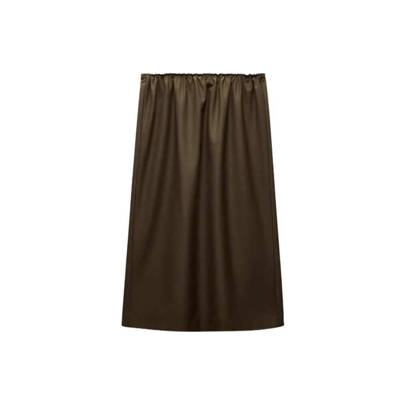 ZARA ZW Series Casual Long Skirt Women's Dark Khaki-1