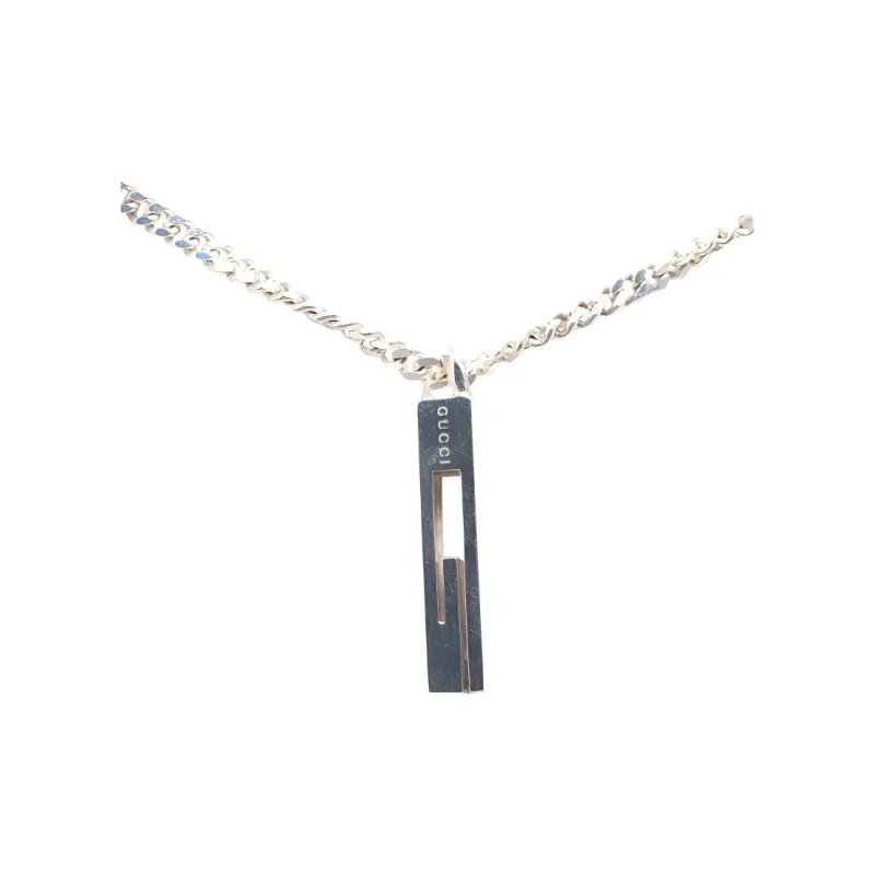 GUCCI 2000-2015 Sterling G Bar Pendant Costume Necklace-0