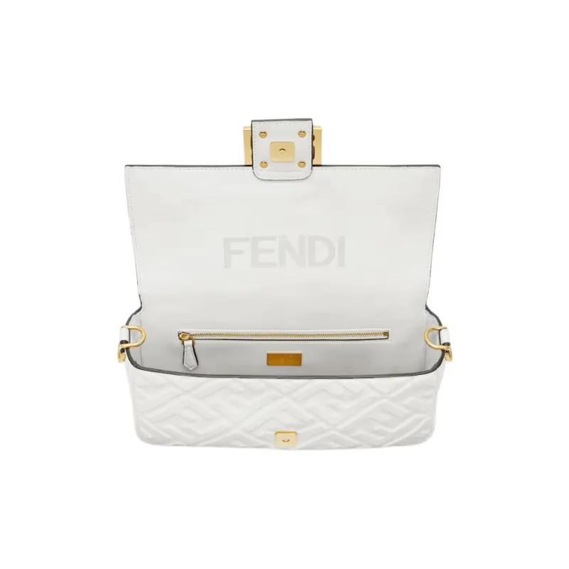 FENDI Baguette Calfskin Shoulder Bag, Crossbody Bag, Handbag Medium Size Women's White-3