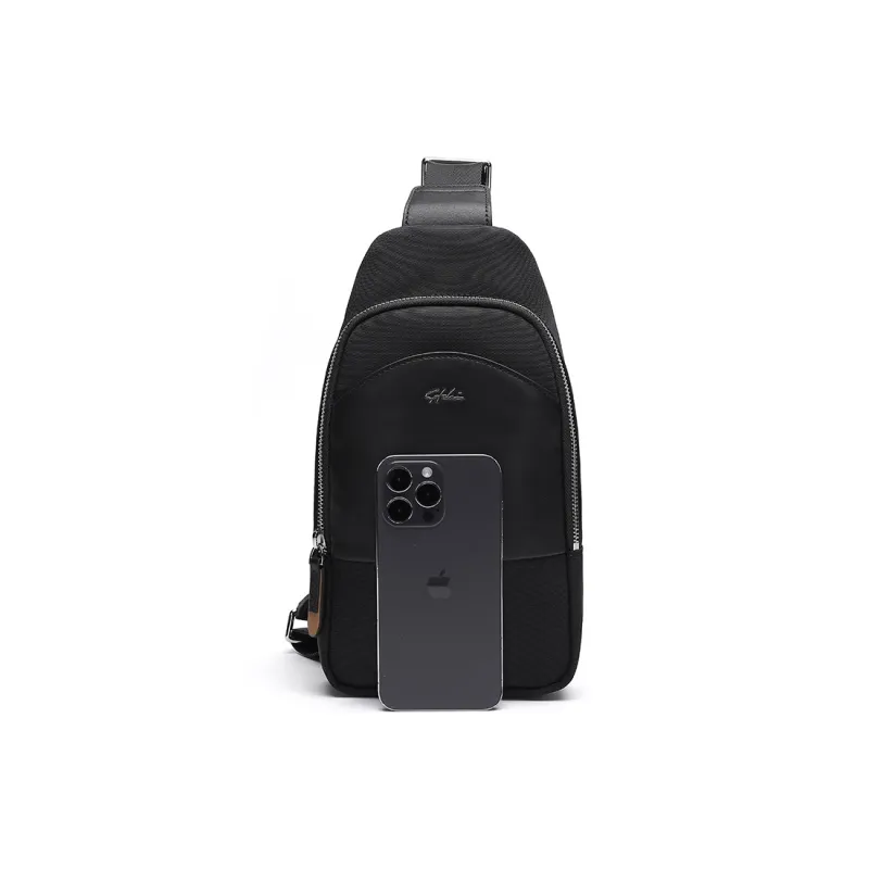 Satchi Cow Leather Fabric Sling Bag Small Size Men's Black-5