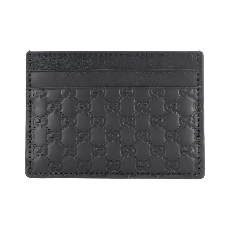 GUCCI Cow Leather Card Clip Card Holder Men's Black-2