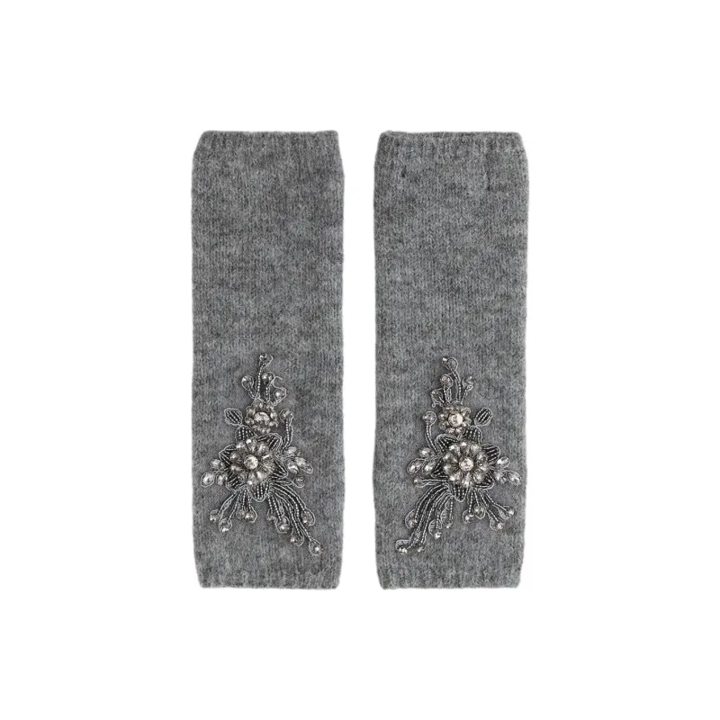 ZARA Acrylic Knit Gloves Women's Gray-1