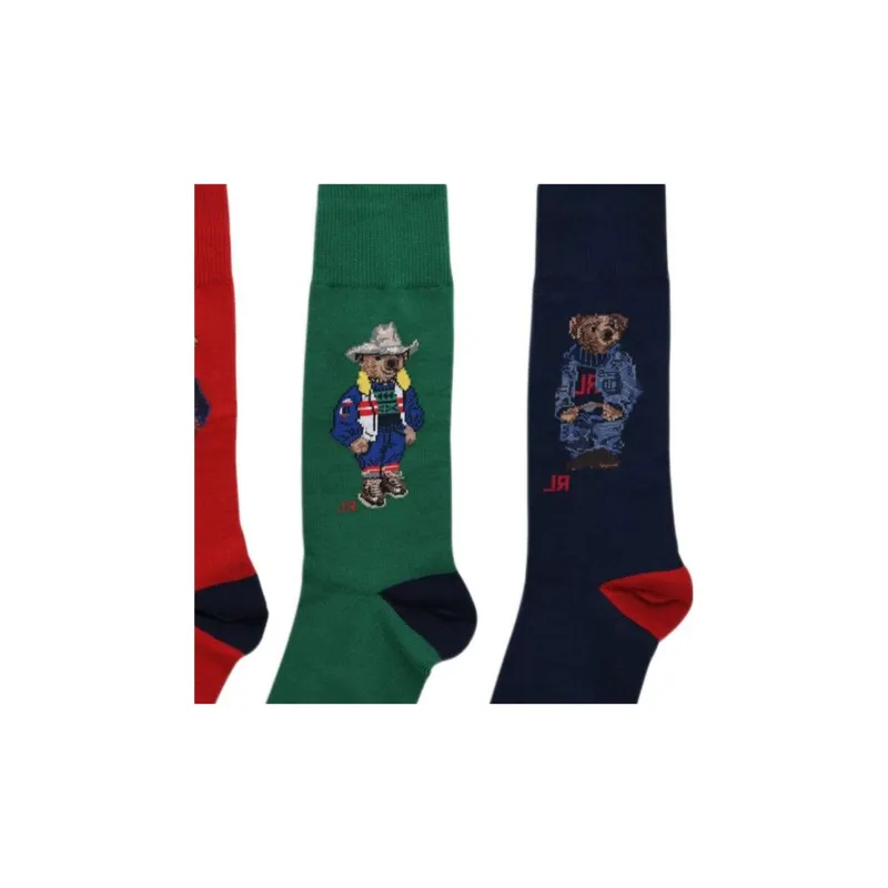 Polo Ralph Lauren FW22 Knee-High Socks Unisex 1 Set Of 3 Pack Red/Green/Navy Blue-3