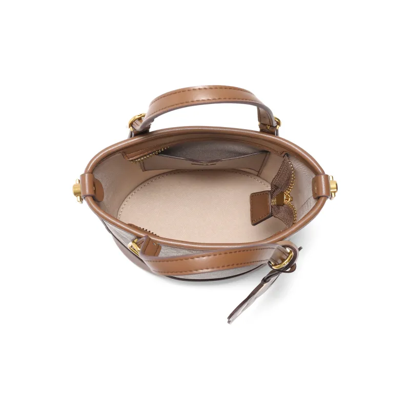 BELLE Artificial Leather Bucket Bag, Shoulder Bag, Crossbody Bag, Handbag Medium Size Women's Coffee/Apricot/White-3