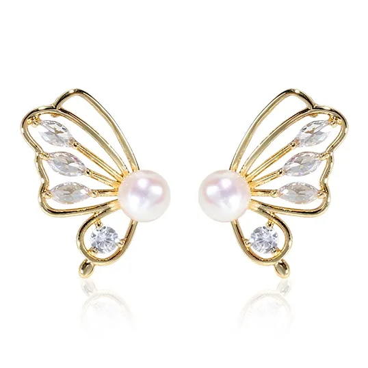 IDOKAWA Freshwater Pearl Stud Earrings Women's Gold-0