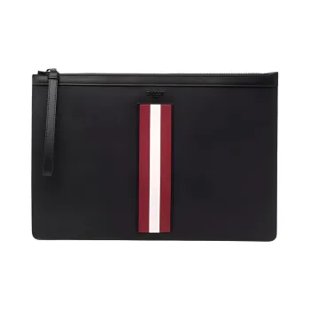 BALLY BOLLIS Cow Leather Clutch Large Size Men's Black