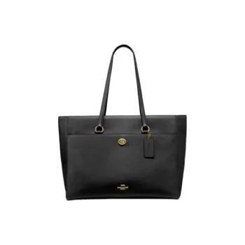 COACH Folio Leather Handbag, Shoulder Bag, Tote Large Size Women's Black