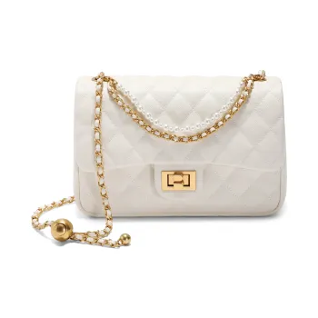 BELLE Synthetic Leather One Shoulder Handbag Crossbody Bag Quilting Bag Medium Size Women's Beige/Black/Red