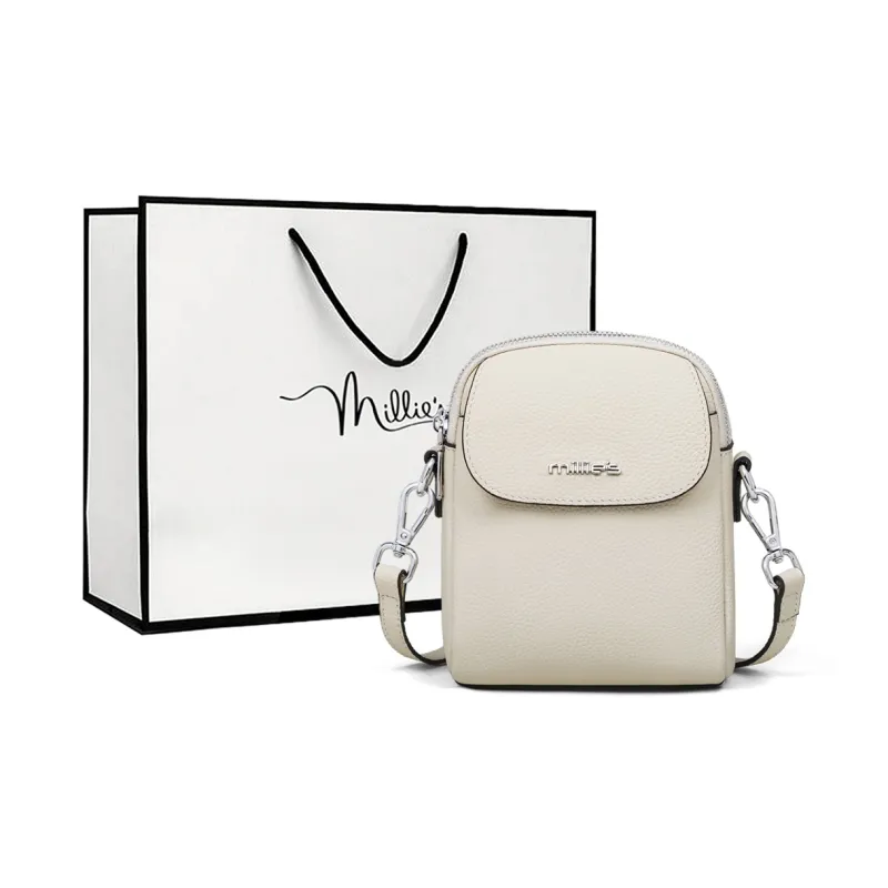 MILLIE'S Cow Leather With Synthetic Leather Shoulder Bag, Crossbody Bag, Shoulder Bag Regular Women's Black/Pearl White-3