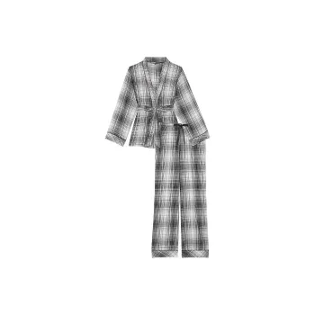 Victoria's Secret Flannel Wrap Long Pajama Set / Print Pajama Set Women's Black