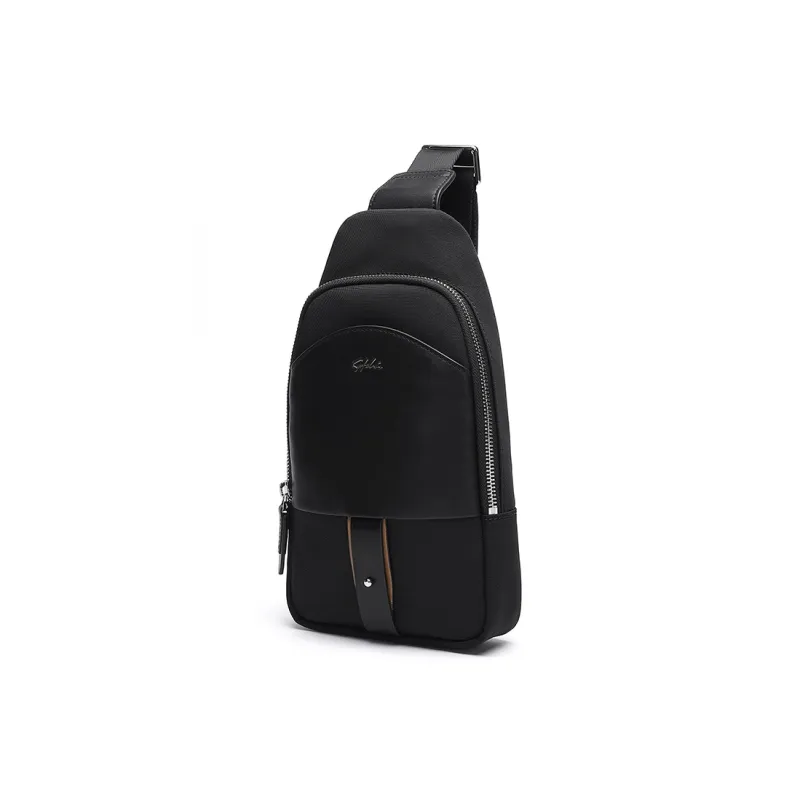 Satchi Cow Leather Fabric Sling Bag Small Size Men's Black-1