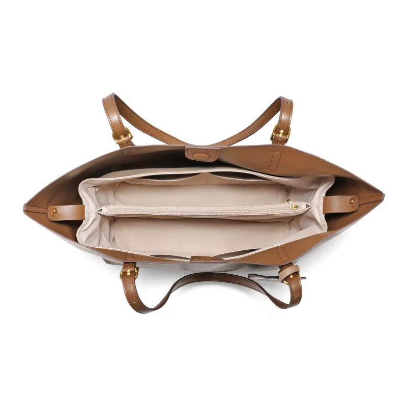 BELLE Artificial Leather Tote Bag, Shoulder Bag Tubas Women's Coffee/Apricot-4