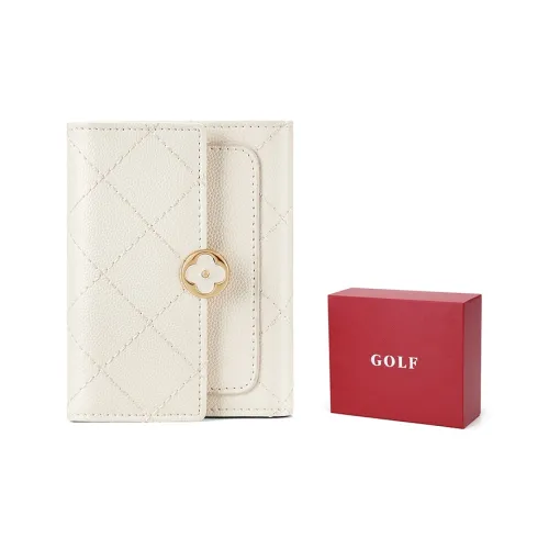 GOLF Cow Split Leather Bonded Synthetic Leather Vertical Wallet Regular Women's Ivory White/Elegant Black