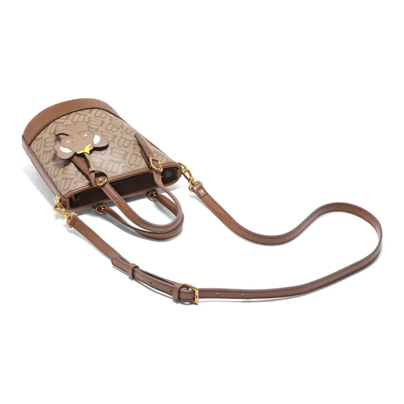 BELLE Artificial Leather Bucket Bag, Shoulder Bag, Crossbody Bag, Handbag Medium Size Women's Coffee/Apricot/White-4