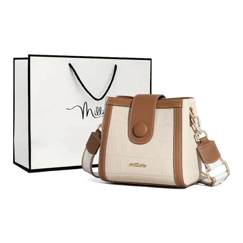 MILLIE'S Cow Leather With Synthetic Leather Shoulder Bag Regular Women's Ecru-0