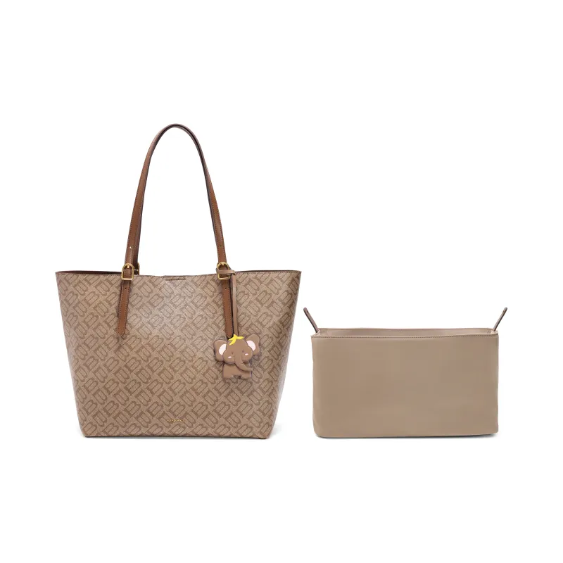 BELLE Artificial Leather Tote Bag, Shoulder Bag Tubas Women's Coffee/Apricot-2