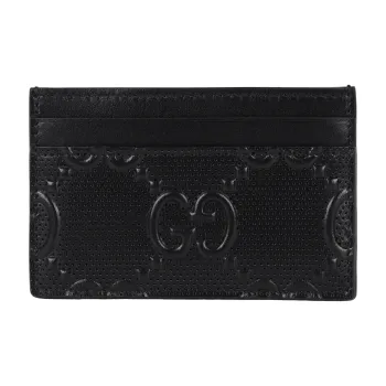 GUCCI Cow Leather Card Clip Card Holder Men's Black