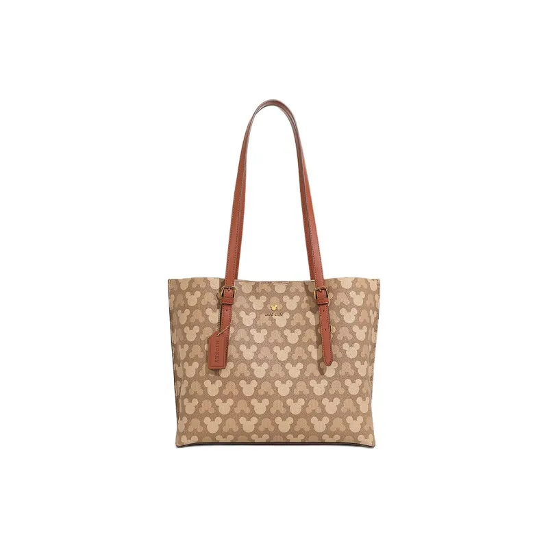 Disney Mickey Series PU Tote Bag, Tote Bag, Armpit Bag, Handbag, Shoulder Bag Regular Large Size Women's Brown-0