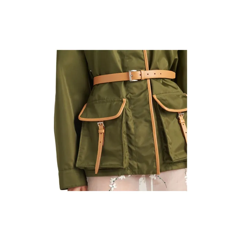 PRADA Logo Patch Belted Waist Jacket-4