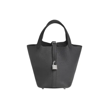 HERMES Picotin Lock Clemence Bullock Leather Bucket Bags Handbags Regular Women's 85 Ardoise Slate Gray