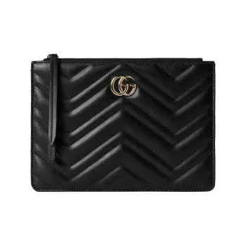 GUCCI GG Marmont Leather Clutch Trumpets Women's Black