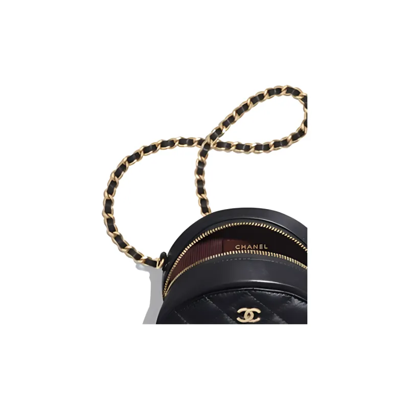 CHANEL Sheepskin Round Bag, Chain Bag, Shoulder Bag Women's Black-2