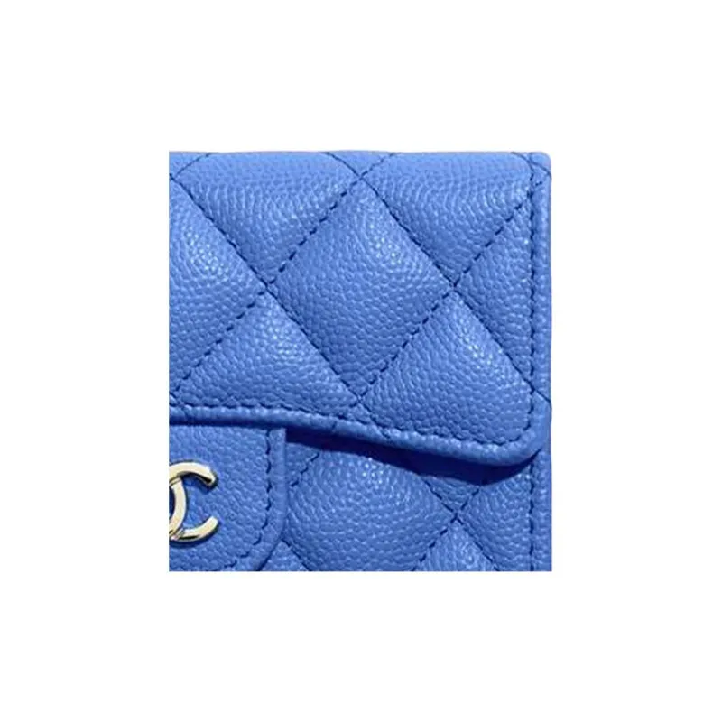 CHANEL Lambskin Flap Card Holder, Coin Purse Women's Blue-3