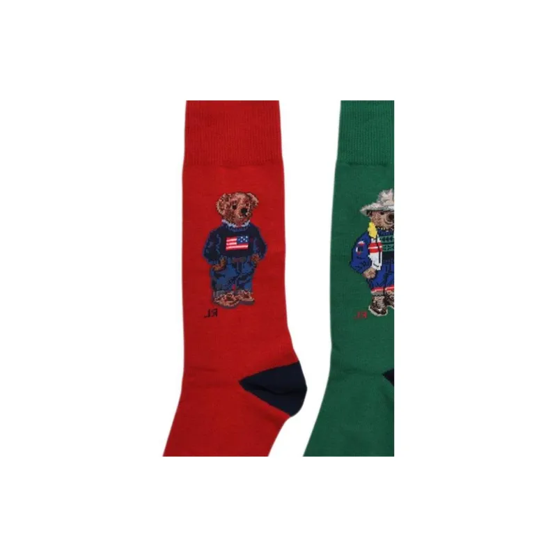 Polo Ralph Lauren FW22 Knee-High Socks Unisex 1 Set Of 3 Pack Red/Green/Navy Blue-2