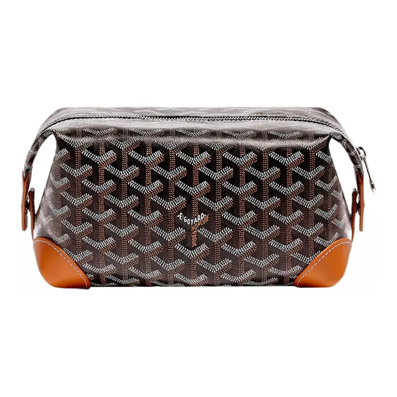 GOYARD Canvas With Heifer Skin Travel Bag Toiletry Bag Unisex Black/Tan-0