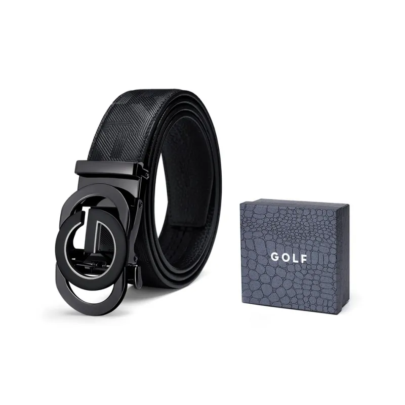 GOLF Top Grain Cow Leather Automatic Buckle Belt Men's Black Gold/Black Silver Width  3.5cm-15