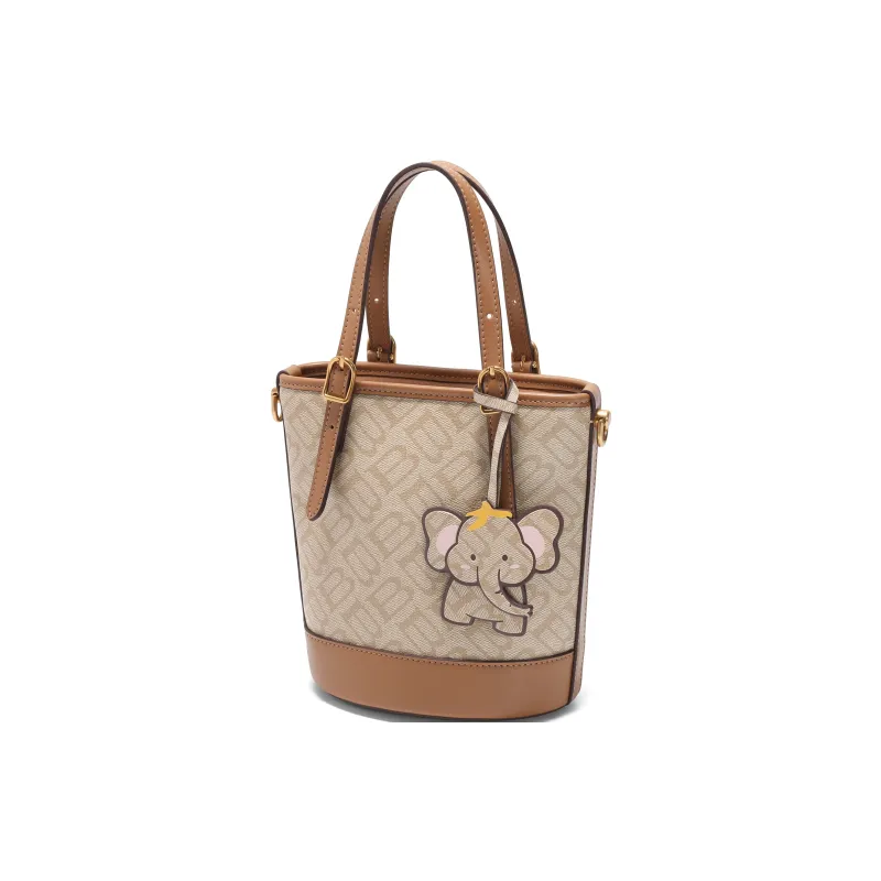 BELLE Artificial Leather Bucket Bag, Shoulder Bag, Crossbody Bag, Handbag Medium Size Women's Coffee/Apricot/White-6