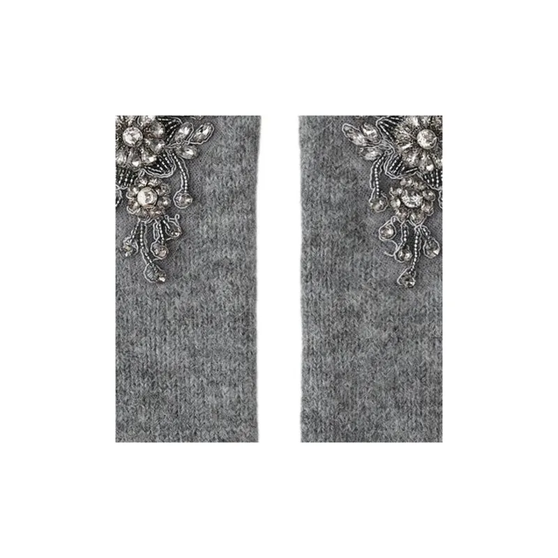 ZARA Acrylic Knit Gloves Women's Gray-2