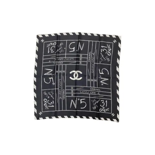 CHANEL Silk Scarves Women's Black