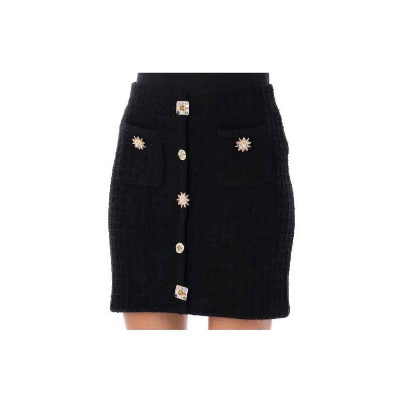 Self portrait Embellished Button Knitted Mini Skirt-4
